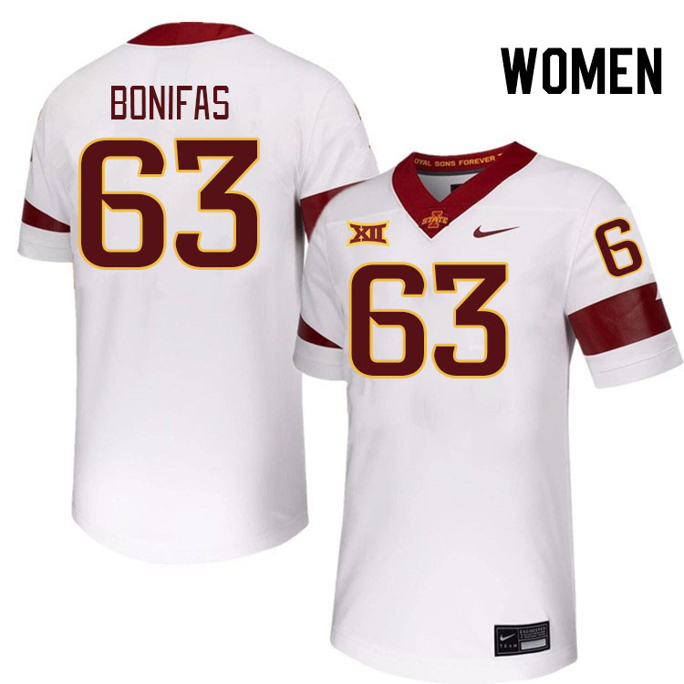 Women #63 Jim Bonifas Iowa State Cyclones College Football Jerseys Stitched-White